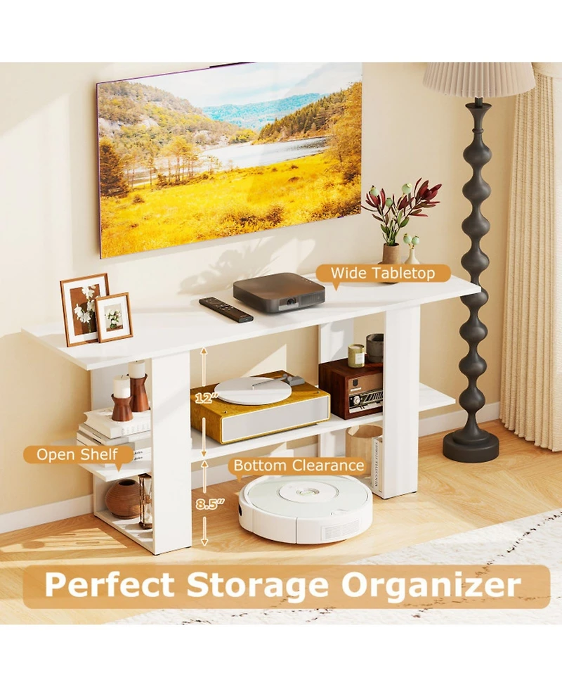Sugift 2-Tier Tv Stand with Storage and Open Shelf for TVs up to 55 in