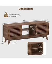 Sugift Mid Century Modern Entertainment Center with Grille-Style Sliding Doors for Living Room