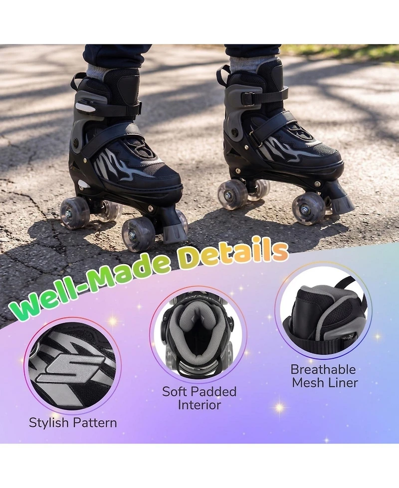 Sugift Kids Adjustable Quad Roller Skates for Girls Boys Teens 4 Sizes with Light-up Wheels