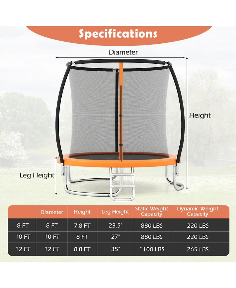 Sugift 8feet Heavy-Duty Recreational Outdoor Trampoline