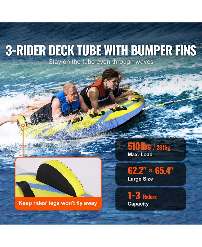 Hongge 62.2 in Inflatable 3-Rider Towable Tube with Bumper Fins