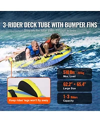 Hongge 62.2 in Inflatable 3-Rider Towable Tube with Bumper Fins