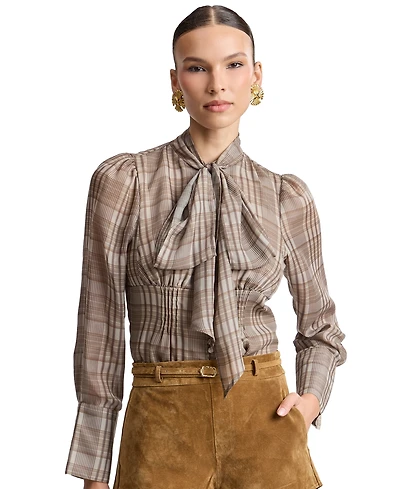 Avec Les Filles Long Puff-Sleeve Scarf Neck Top