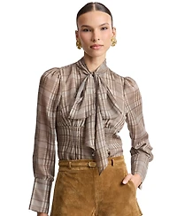 Avec Les Filles Long Puff-Sleeve Scarf Neck Top