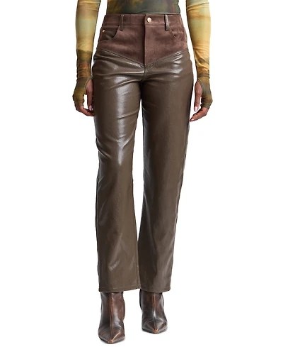 Avec Les Filles Women's High-Rise Yoke Slim Polyurethane Pants