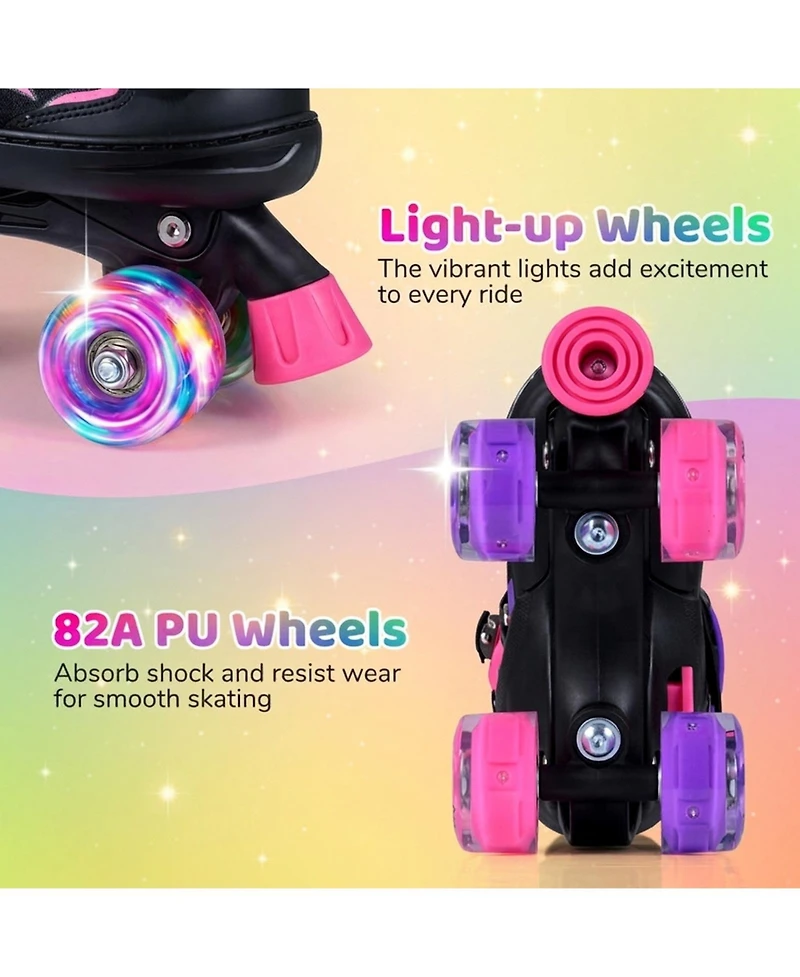 Sugift Kids Adjustable Quad Roller Skates 4 Sizes with Light-up Wheels for Girls Boys