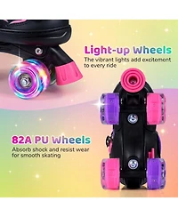 Sugift Kids Adjustable Quad Roller Skates 4 Sizes with Light-up Wheels for Girls Boys