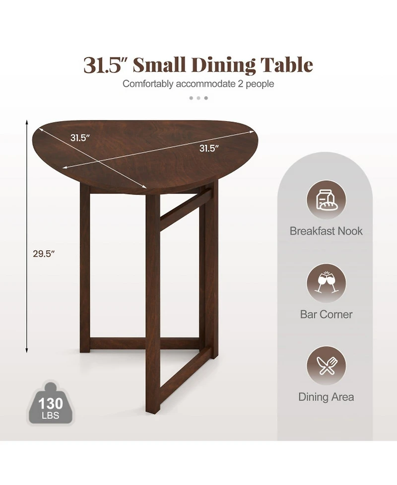 Sugift Foldable Triangular Dining Table for 2 with Solid Rubber Wood Legs