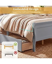 Sugift Full Size Sleigh Platform Bed with 2 Storage Drawers and Curved Footboard
