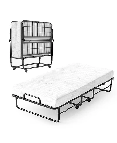 Sugift Twin Size Folding Rollaway Bed with 5-Inch Memory Foam Mattress and Metal Frame