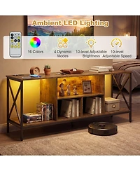 Sugift Tv Stand for 65-Inch TVs with Led Lights Power Outlets and Metal Frame