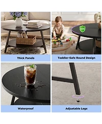 Aheaplus 2-Tier Large Modern Wood Circle Coffee Tables for Living Room