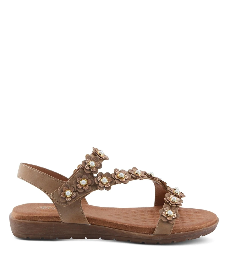 Patrizia Women's Floral Pearl Accent Comfort Sandals