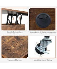 Sugift Lift Top End Table with Hidden Charging Station and Lockable Universal Wheels