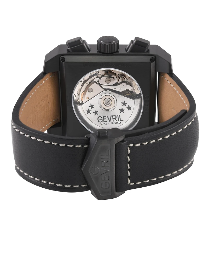 Gevril Men's Swiss Made Herald Square Swiss Automatic Black Italian Leather Strap Watch
