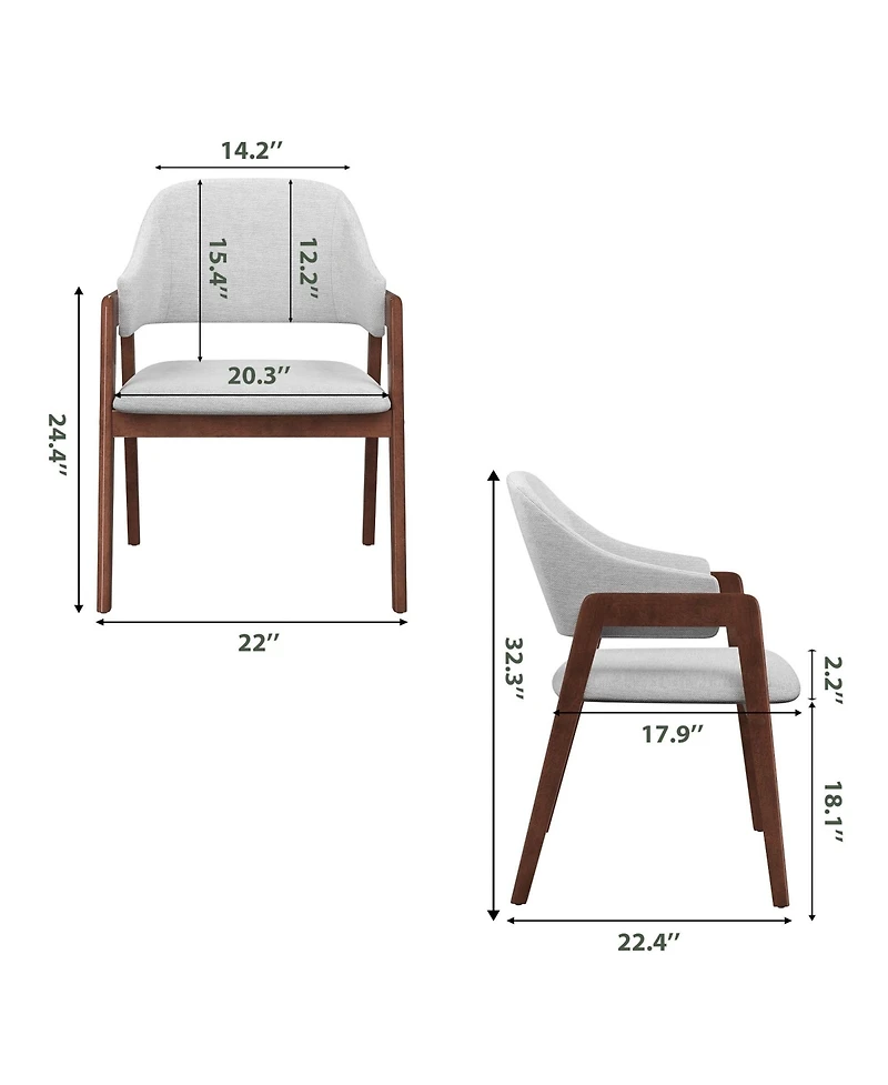 homfan Dining Chairs with Arms, Modern Upholstered Fabric Dining Chair, Sturdy Wood Chairs with Ergonomic Curved Backrest for Kitchen, Dining Room