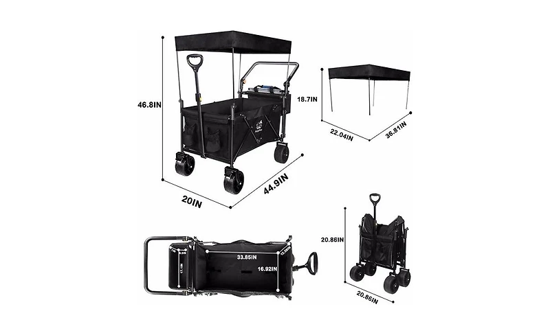 Mountaintop Collapsible Wagon with Removable Canopy,4" All-Terrain Brake Wheels, Adjustable Handles, Cooler Bag for Garden and Beach