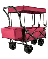 Mountaintop Extra Large Collapsible Garden Cart with Canopy, Rear Storage, Red Foldable Wagon for Garden, Camping, Grocery, Shopping