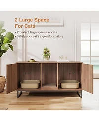 Vabches Double Room Large Cat Cabinet, Litter Box Furniture Hidden with Scratch Pad