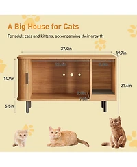 Vabches Cat Litter Box Enclosure with Cat Scratch Pad, Sliding Door, 37.4" Hidden Litter Box Enclosure Furniture, Modern Indoor Cat House