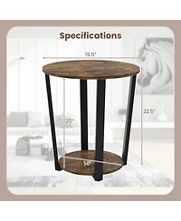 Sugift 2-Tier Round End Table with Removable Bottom Tray and Metal Frame