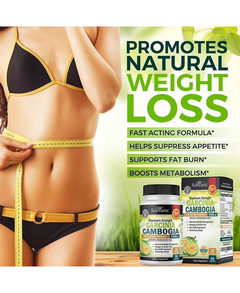 BioSchwartz Garcinia Cambogia Supplement with 95% Hca, Potassium and Calcium, 90 Capsules