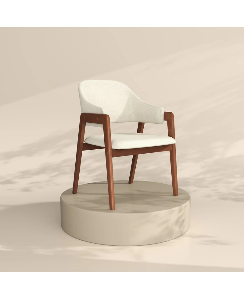 homfan Dining Chairs with Arms, Modern Upholstered Fabric Dining Chair, Sturdy Wood Chairs with Ergonomic Curved Backrest for Kitchen, Dining Room