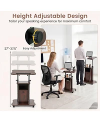 Sugift Adjustable Mobile Standing Desk Cart with 0-180degree(s) Tilt Desktop and Cabinet
