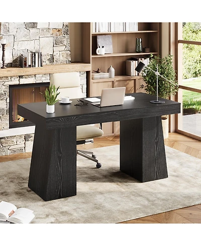 homfan Spacious Modern Computer Desk with Drawers, Writing Table, Storage Shelves for Home Office, Durable Workstation