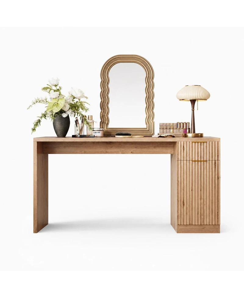 homfan 61" Farmhouse Executive Desk with Power and Usb, Drawers, Fluted Cabinet, Adjustable Shelf