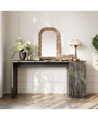 homfan 61" Farmhouse Executive Desk with Drawer, Power Outlets and Adjustable Shelf