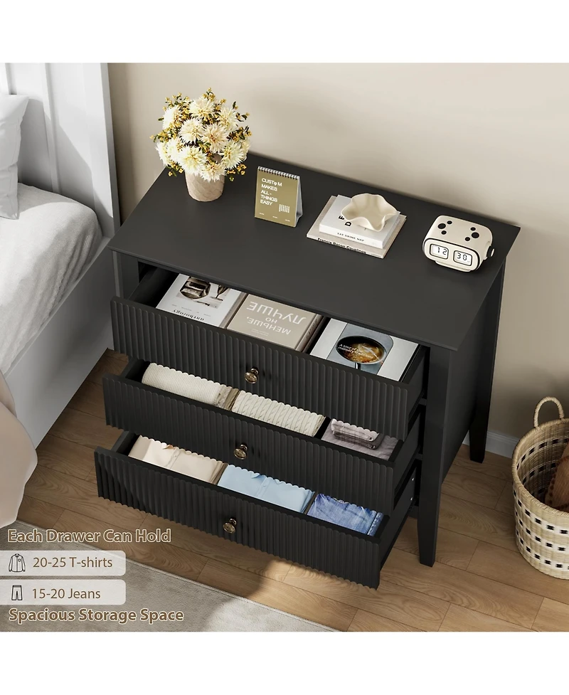 homfan Modern 3-Drawer Storage Chests, Grooved Panel Cabinets with Metallic Pull Handles, Freestanding Storage Furnishings for Bedroom, Living Room