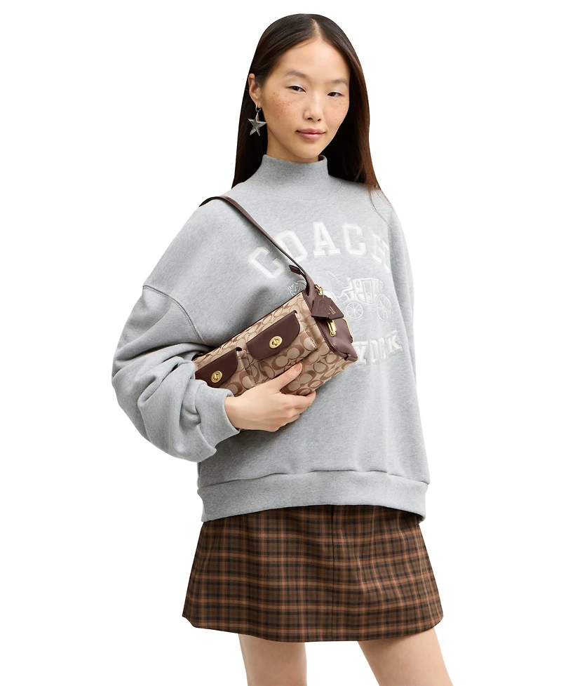 Coach Originals Signature Jacquard Small Turn-Lock Haversack Handbag 27