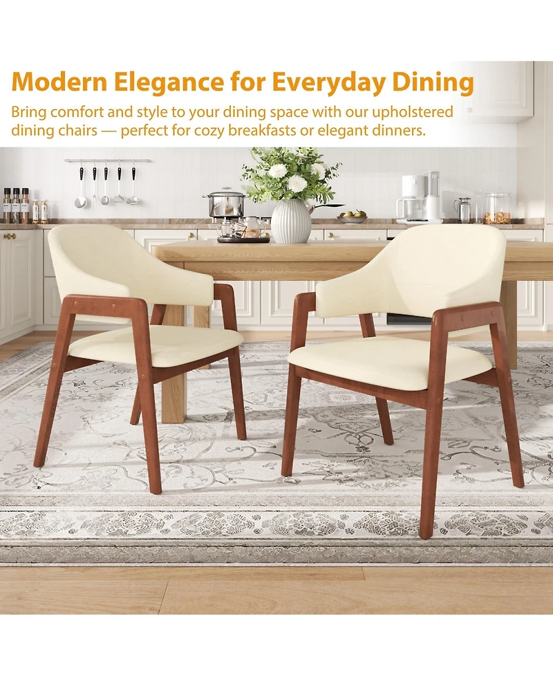 homfan Set of 6 Dining Chairs with Arms, Modern Upholstered Fabric Seats, Sturdy Wood Frame & Ergonomic Curved Backrest