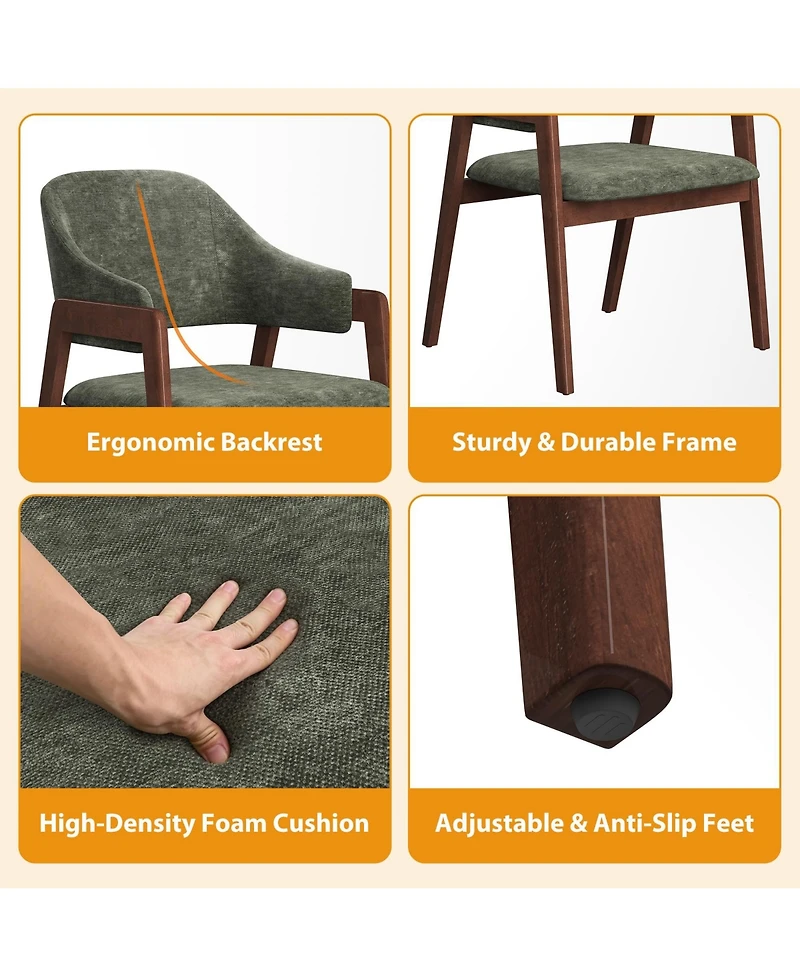 homfan Set of 6 Upholstered Dining Chairs with Arms, Curved Backrest, Sturdy Wood Frame, Modern Fabric Seating for Kitchen & Dining Room