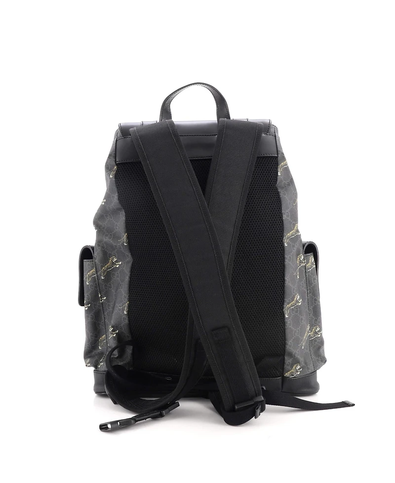 Pre-Owned Gucci Large Double Pocket Buckle Backpack Printed Gg Coated Canvas