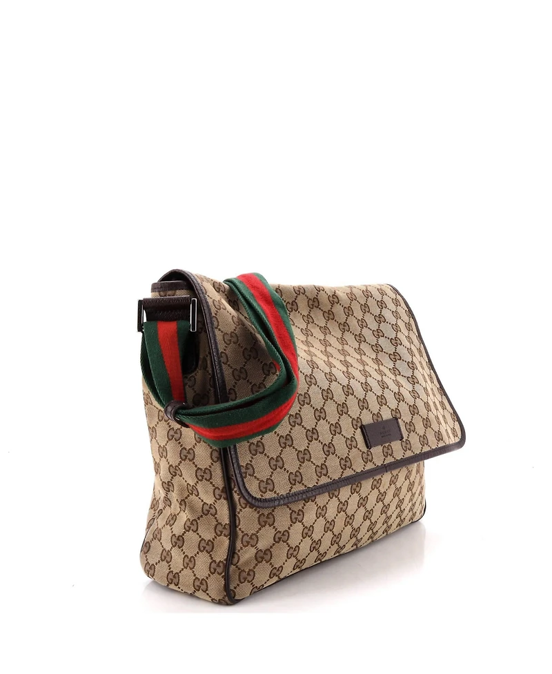Pre-Owned Gucci Medium Web Strap Flap Messenger Gg Canvas