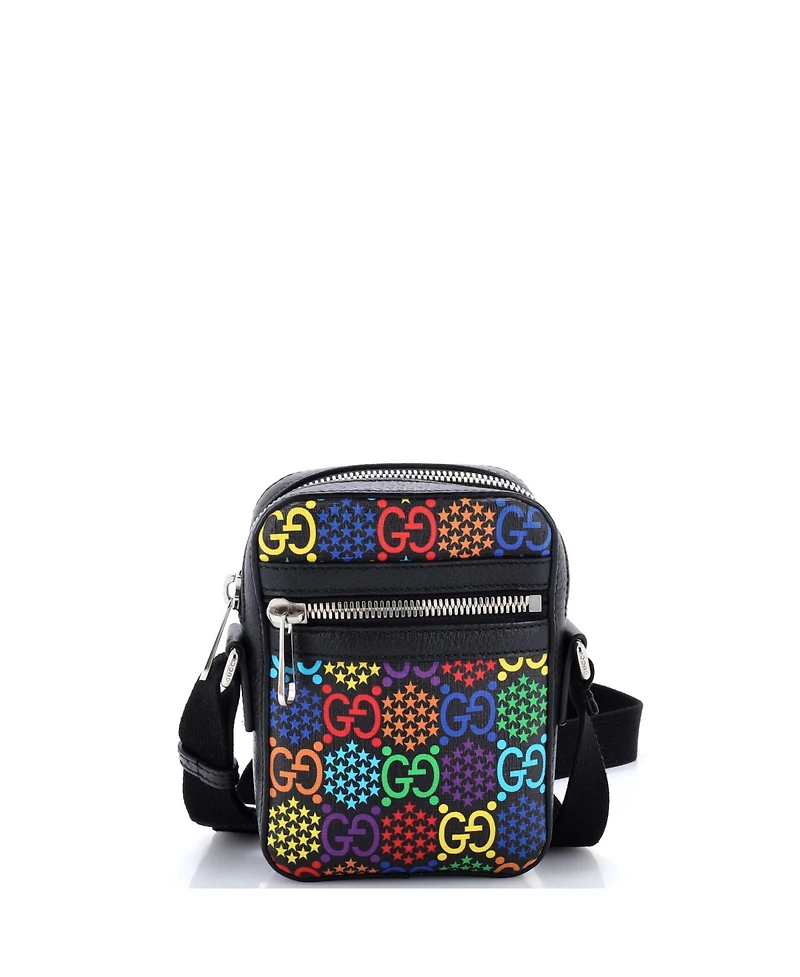 Pre-Owned Gucci Mini Front Zip Messenger Bag Psychedelic Print Gg Coated Canvas