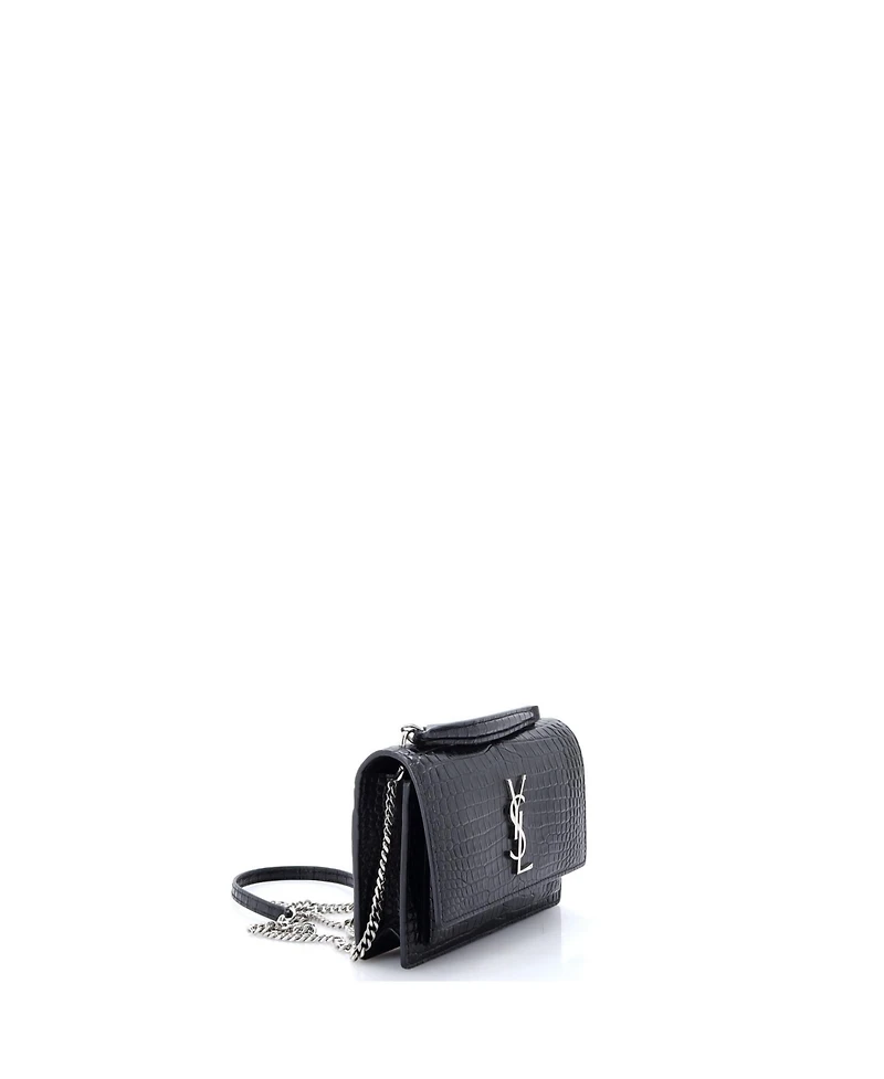 Pre-Owned Saint Laurent Sunset Top Handle Chain Wallet Embossed Leather