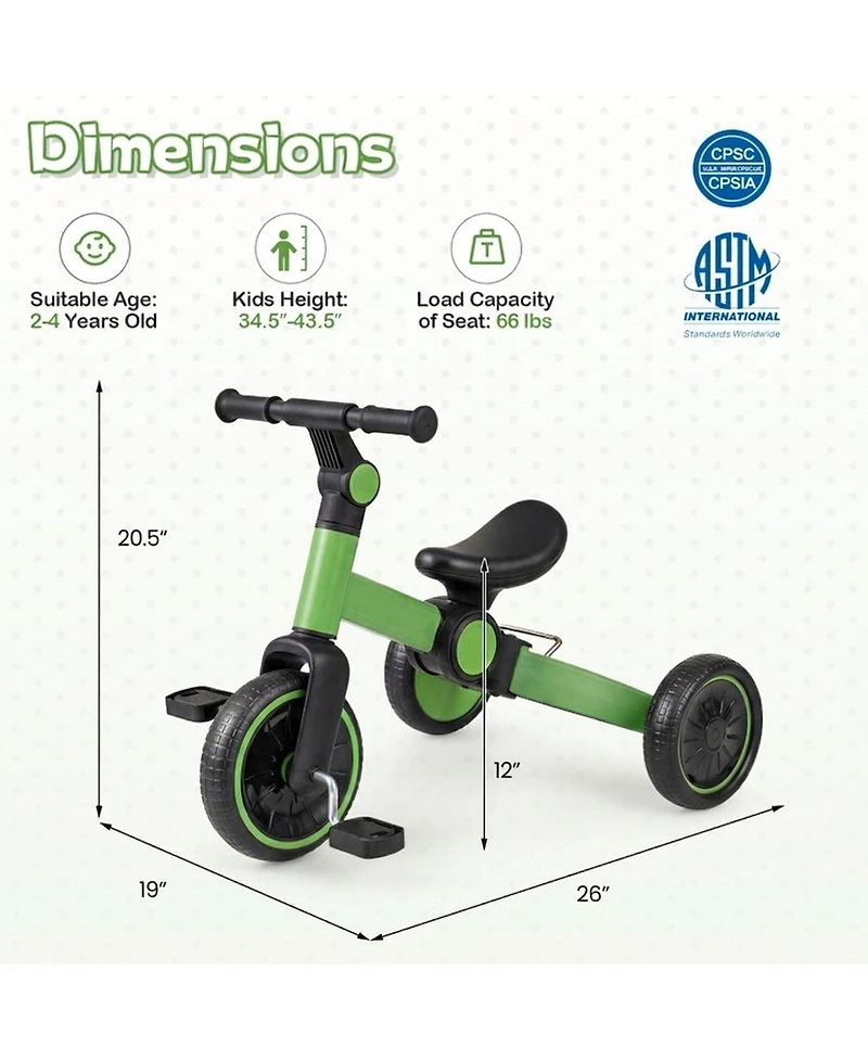 Sugift 5-In-1 Carbon Steel Foldable Balance Bike with Removable Pedals, Ages 2-4