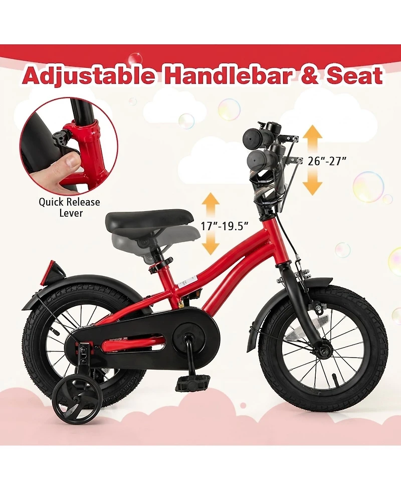Sugift 12" Adjustable Kids' Bike with Training Wheels, Ages 3-4