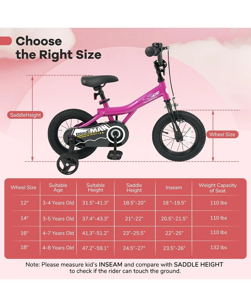 Sugift Brave Hero 14-Inch Kids Bike With Removable Training Wheels, Ages 3-8