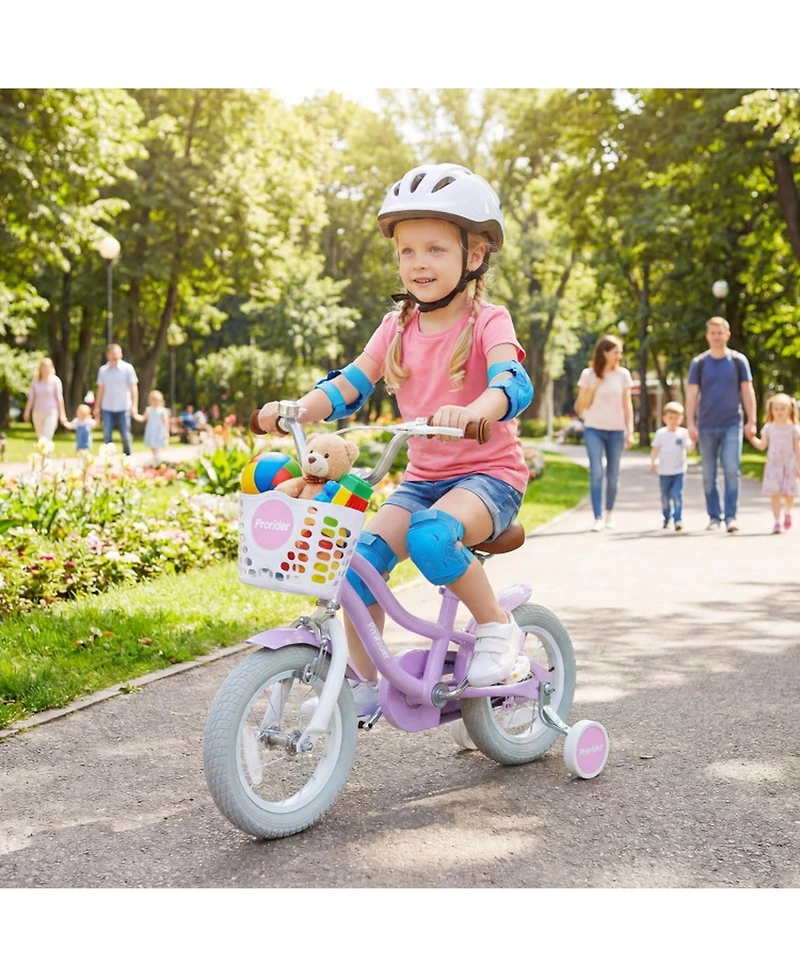 Sugift 12" Adjustable Dual-Brake Kids' Bike with Basket, Ages 3-8