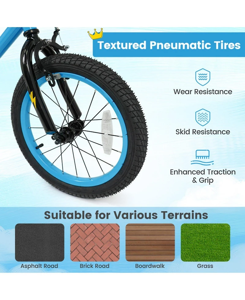 Sugift 16" Kids' Bike with Detachable Training Wheels and Adjustable Saddle, Ages 3-8