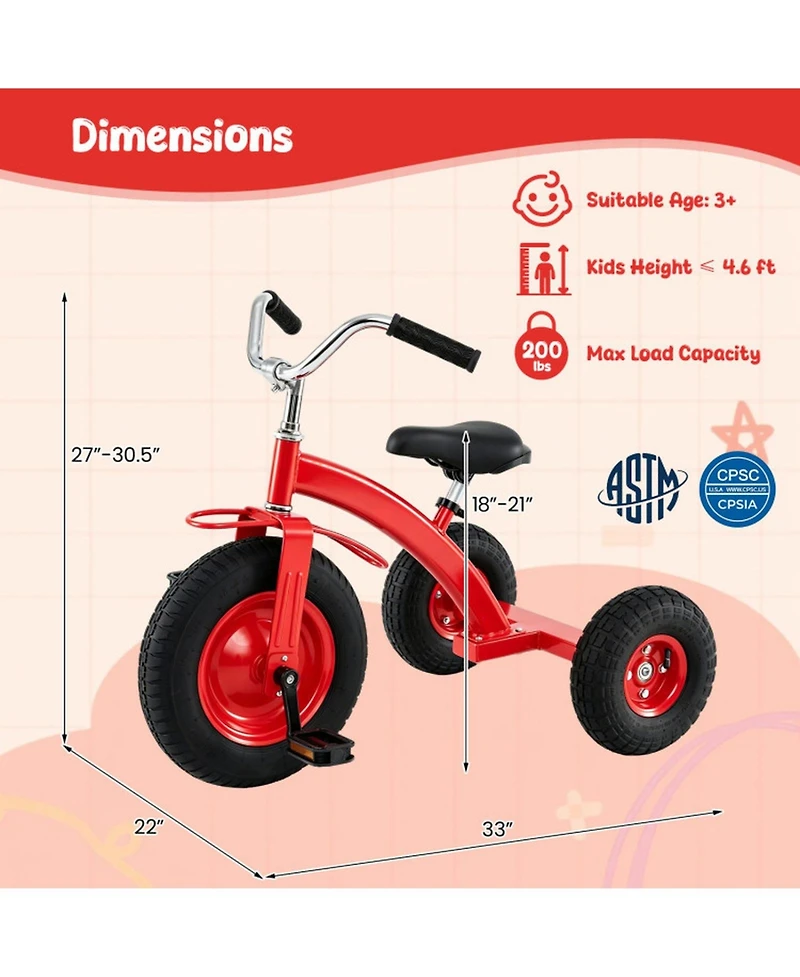 Sugift Carbon Steel Kids' Bike with Adjustable Handlebar and Seat, 15" Inflatable Rubber Tires, 200 lb Capacity, Ages 3+