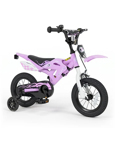 Sugift Kids' 12-Inch Motorcycle-Inspired Bike with Detachable Training Wheels, Ages 3-4