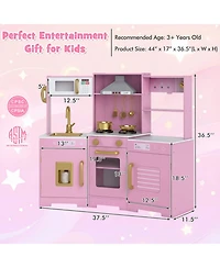 Sugift Wooden Play Kitchen with Lights and Sounds, Ages 3+