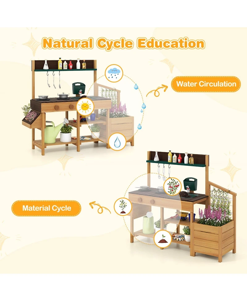 Sugift Wooden Mud Kitchen With Sink Playset, Ages 3-8