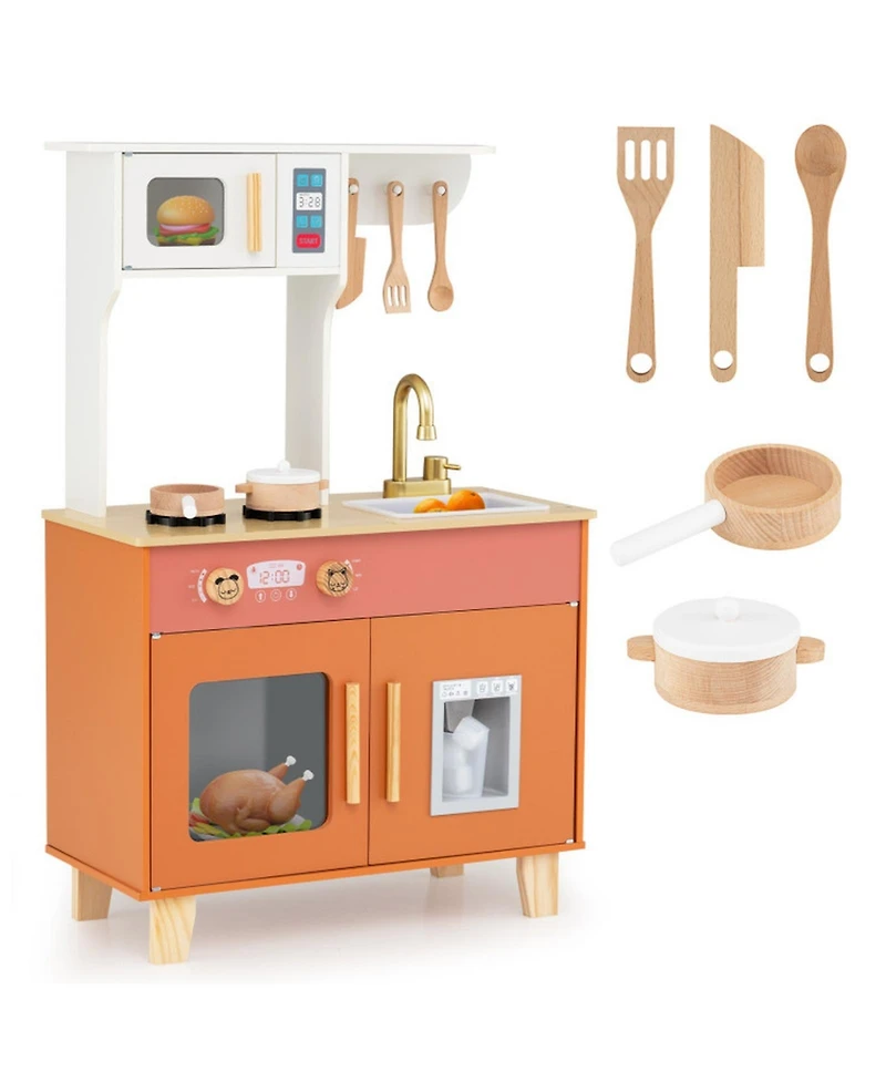 Sugift Kids Play Kitchen with Microwave and Rotation Knobs for Girls Boys Aged 3-6