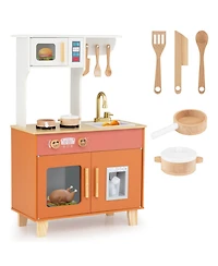 Sugift Kids Play Kitchen with Microwave and Rotation Knobs for Girls Boys Aged 3-6